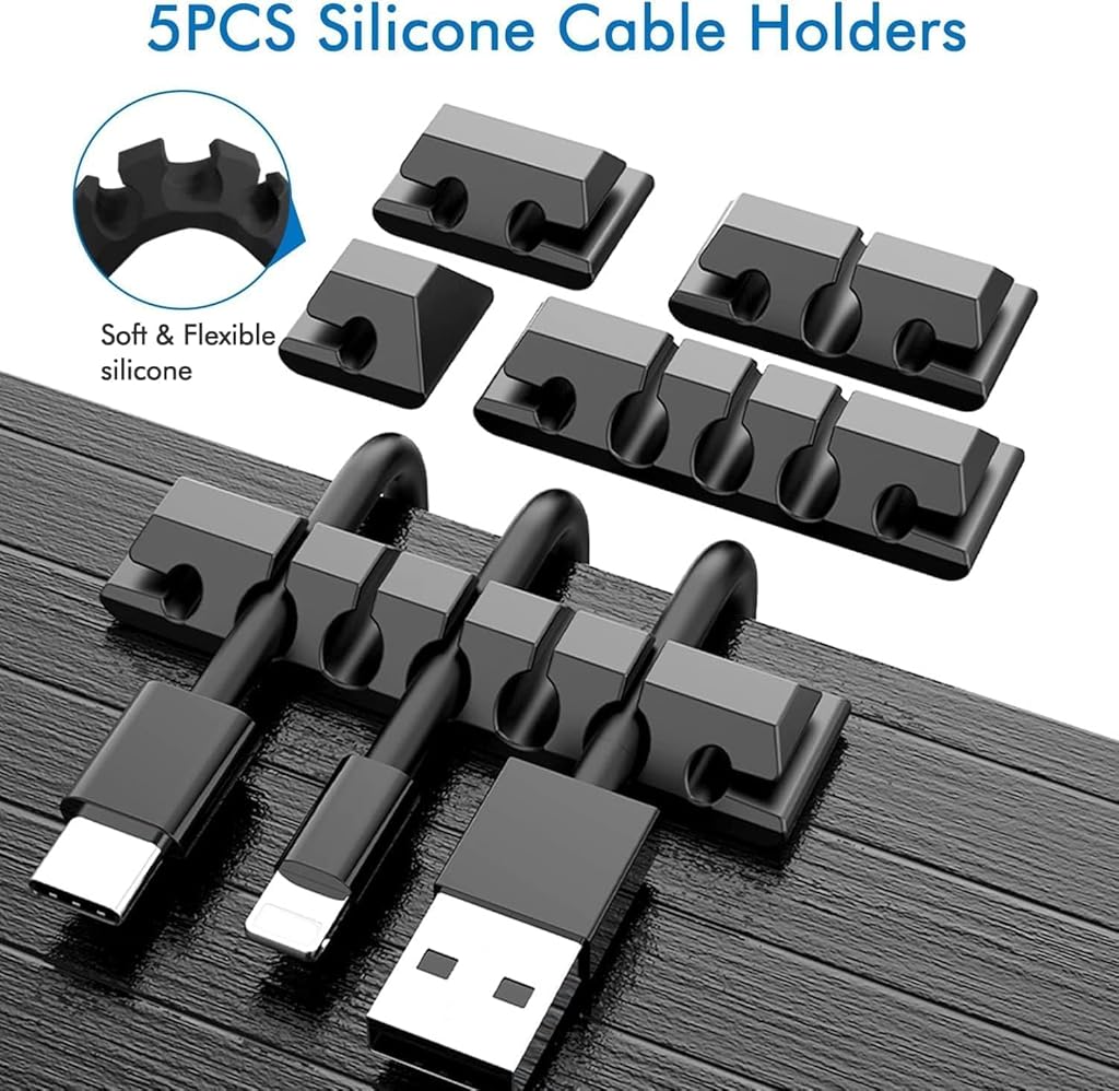 HASTHIP® Cable Management Kit |146Pcs Tidy for Home Office Under Desk- 100 Wire Organizer Ties, 5 Upgrade Silicone Holder, 2 Sleeve, 28 Adhesive Clips, 1 Roll Organiser Straps etc, Black HASTHIP® Cable Management Kit |146Pcs Tidy for Home Office Under Desk- 100 Wire Organizer Ties, 5 Upgrade Silicone Holder, 2 Sleeve, 28 Adhesive Clips, 1 Roll Organiser Straps etc, Black